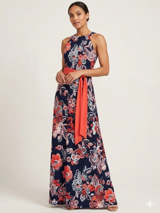 Enfocus Studio Dresses & Skirts - Enfocus Studio Navy Maxi Dress with Coral and White Floral Print